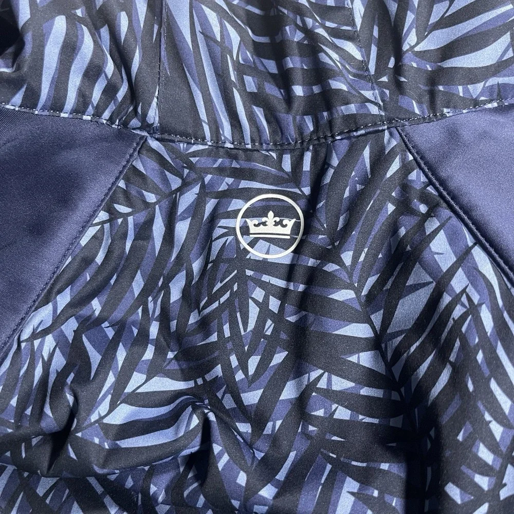 Peter Millar Kids 1/4 Zip Hooded Pullover Navy Leaf Print Large 11-12 Youth
